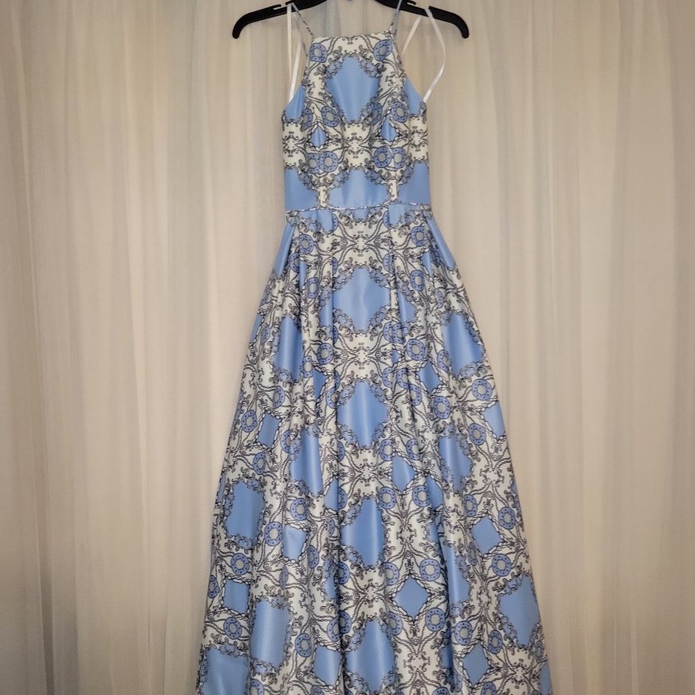 Blue halter prom gown